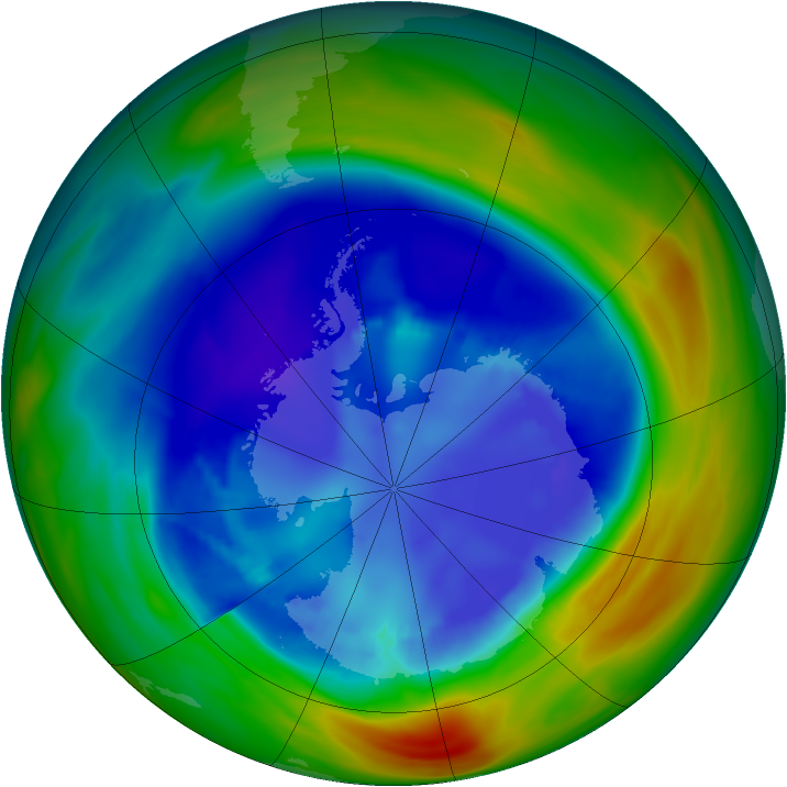 Antarctic ozone map for 29 August 2005
